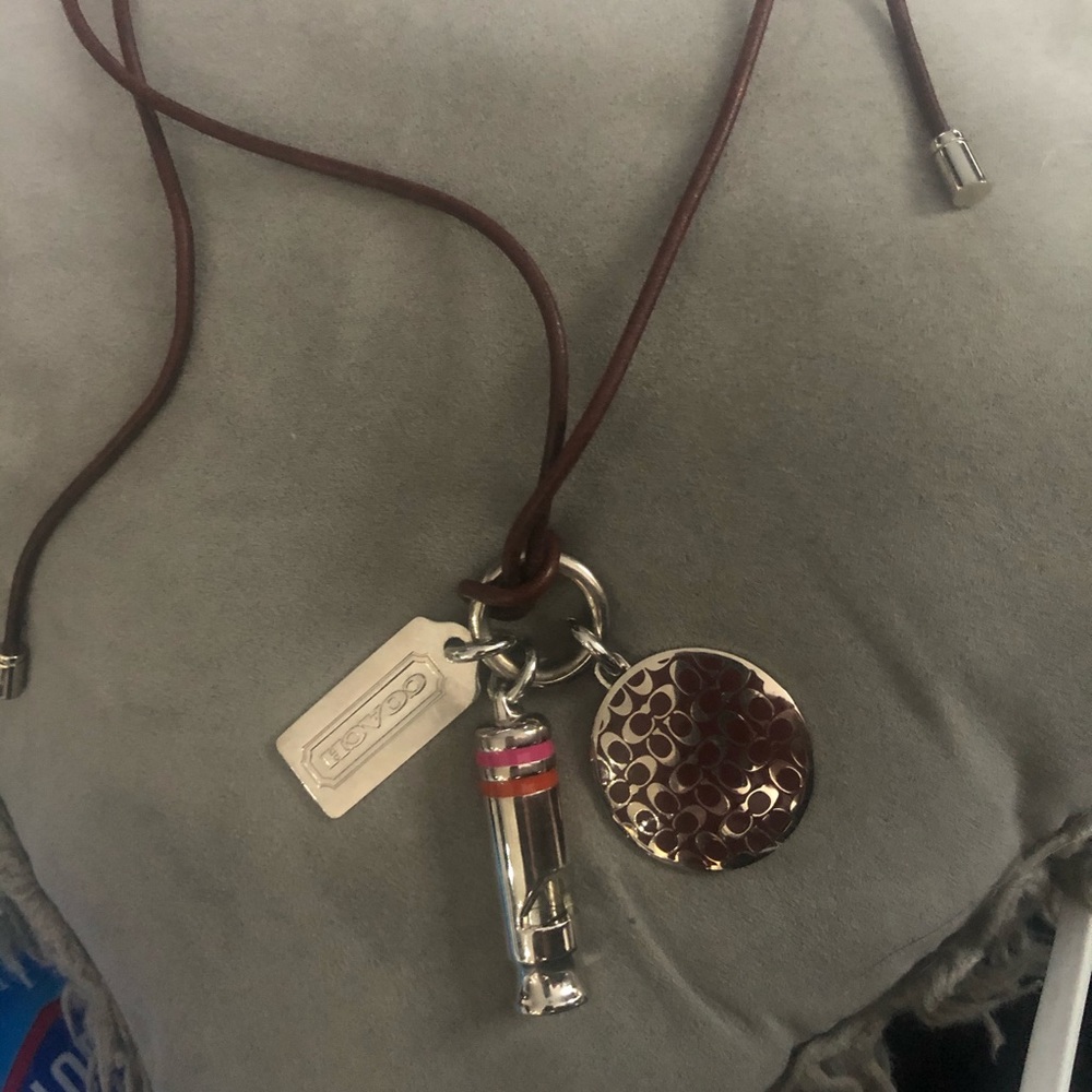 COACH Mixed Metal Icons Charms Leather Necklace